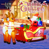 Inflatable Christmas decoration with LED lights featuring Santa in a sleigh with reindeer for festive atmosphere